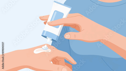 Person applying white cream from a tube onto their hand