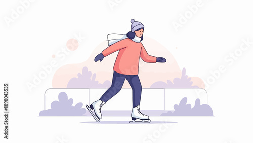 Person ice skating in winter with warm clothing and gentle background