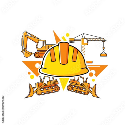 Construction Hard Hat with Heavy Machinery.