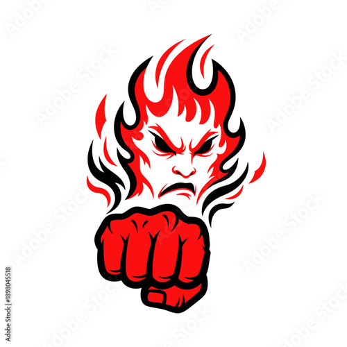 Fiery Fist with Angry Face Illustration.