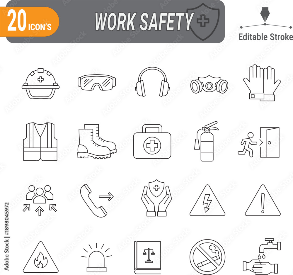 Fototapeta premium Professional K3 Safety & Hazard Warning Icons, 20 Fully Editable Vector Set