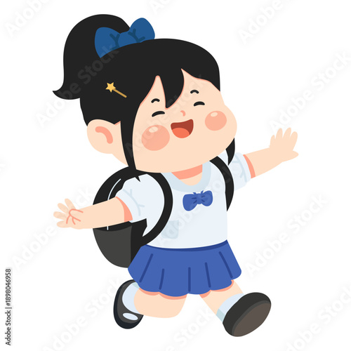 Happy Girl With Backpack Going to School