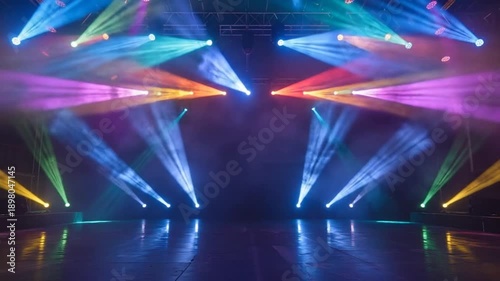 Stage lighting with colorful spotlights creating a vibrant and dynamic atmosphere.