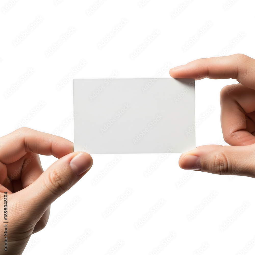 Obraz premium Hands holding a blank white card isolated on transparent background