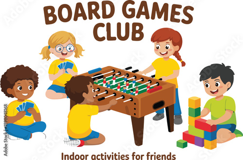 Friends Playing Board Games in a Club – Fun Weekend Afternoon Vector
