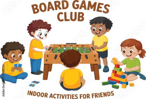 Friends Playing Board Games in a Club – Fun Weekend Afternoon Vector