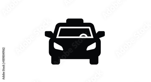 Simple black silhouette of a taxi cab viewed from the front