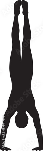 Black silhouette of a person performing a handstand on a white background also transparent background