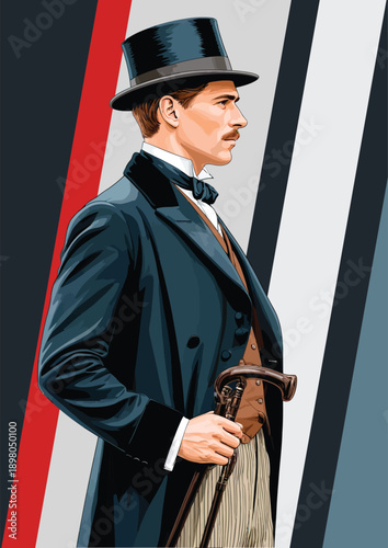 065-24-Victorian era gentleman dressed in formal attire with a top hat and mustache