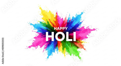 Vibrant holi celebration background with happy holi text in white