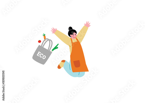 ジャンプして喜ぶ主婦