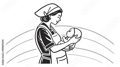 A mother tenderly holding her baby close in a warm embrace from a side view