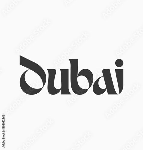 Dubai written in black font with a joining script style on a white background with a bold black stroke in vector format