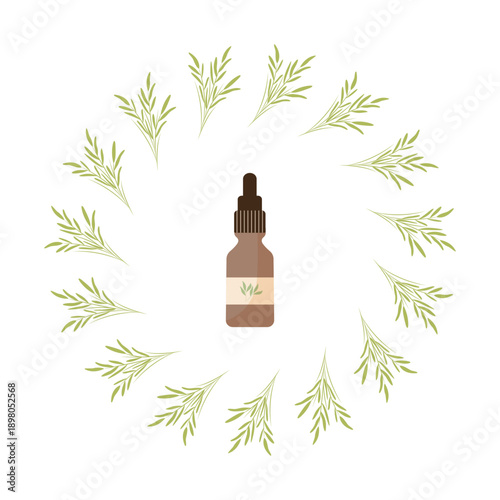  Round frame of cosmetic products for SPA. Cosmetics made from natural ingredients A jars of cream or other cosmetic products. Plant wreath. Vector illustration for cosmetology, body and face care.