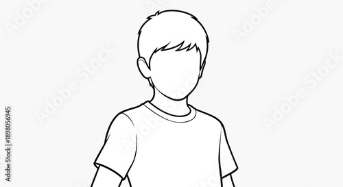 A simple black and white illustration of a young boy