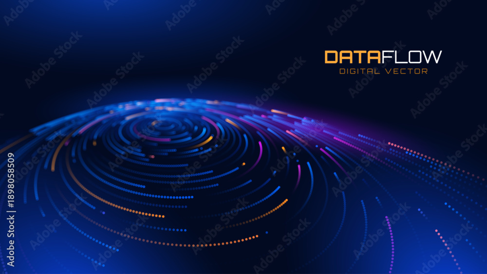 Fototapeta premium Cyber Big Data Flow Particles Bokeh. Digital Neural Network. Concept of AI Artificial Intelligence Technology Machine Deep Learning. Digital Communication. Science Technology Presentation Vector.