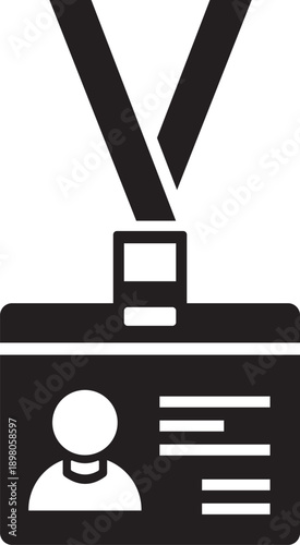 Employee ID Card Badge Silhouette Icon with Lanyard, Vector Illustration