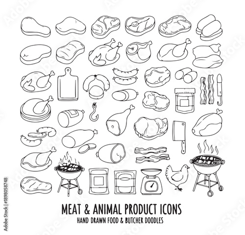 seafood product doodle icons, fish market illustrations, marine food symbols, fishing product graphics, seafood sketch elements, ocean food collection, fishery icon pack

