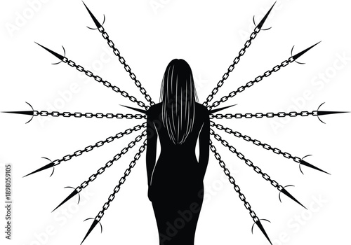 Conceptual Yin Yang silhouette featuring a swirl tree of life with a grandfather and granddaughter holding hands isolated on white background for graphic design (25 words)