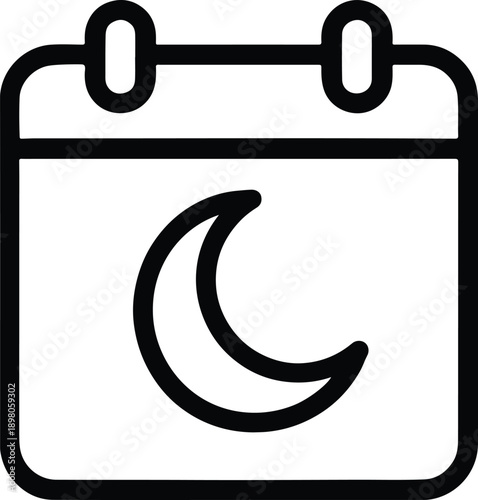 Minimalist thin line vector icon of ramadan calendar showing the crescent moon date