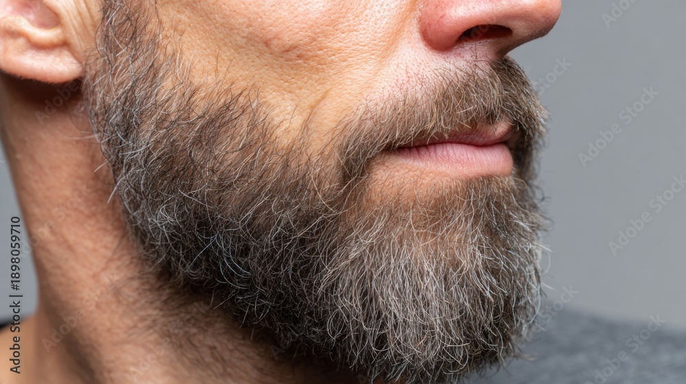 Obraz premium Mature caucasian male with gray beard close-up side profile.