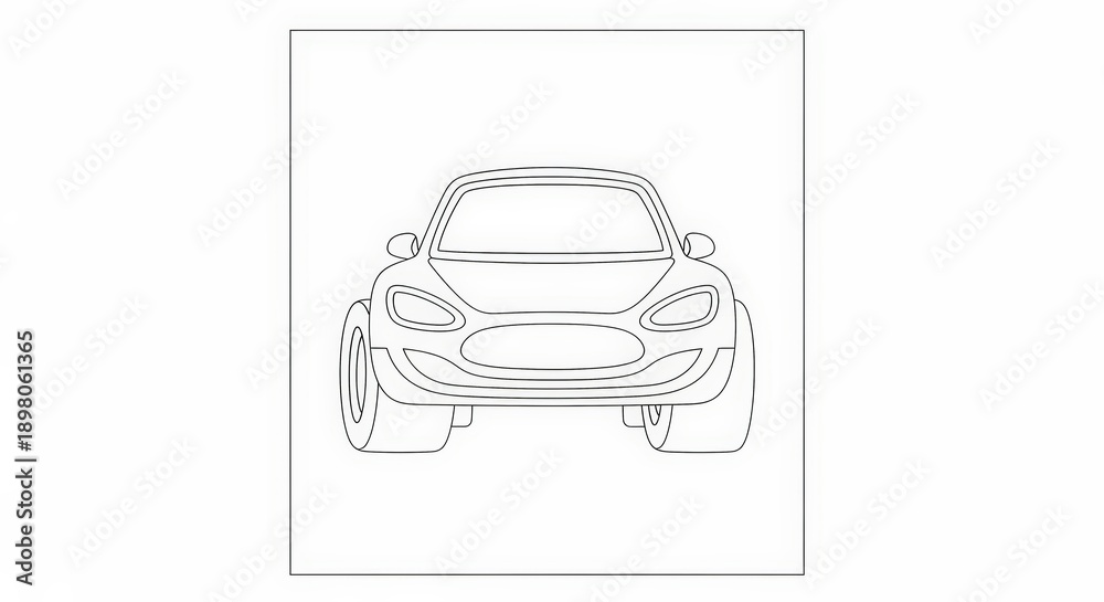 Obraz premium Modern Cartoon Car Front View Line Art for Children's Transportation