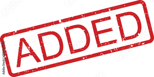 A bold red grunge textured rubber stamp showing the word ADDED on a simple white background