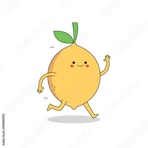Cute lemon fruit cartoon character running doodle