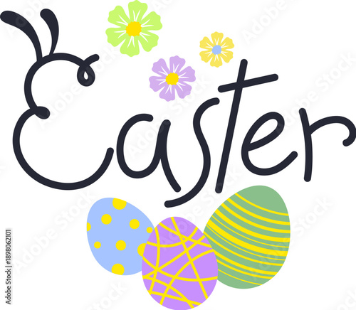 Easter beautiful design with flowers and decorated eggs