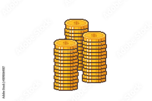 Pixel art gold coins. ピクセルアートの金貨