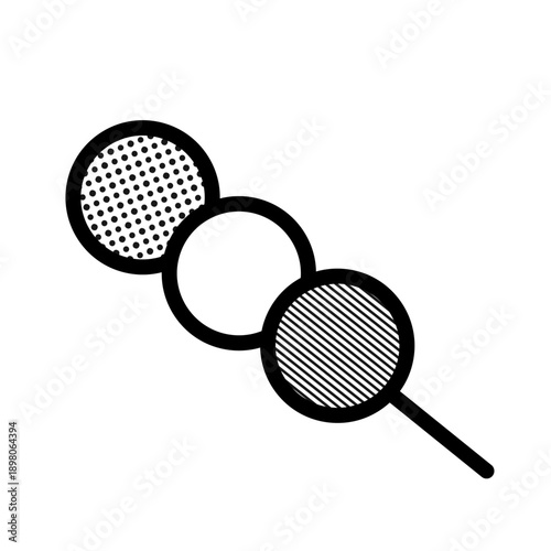 ドットと斜線テクスチャの団子のモノクロイラスト