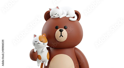 Cartoon Bear and Cats