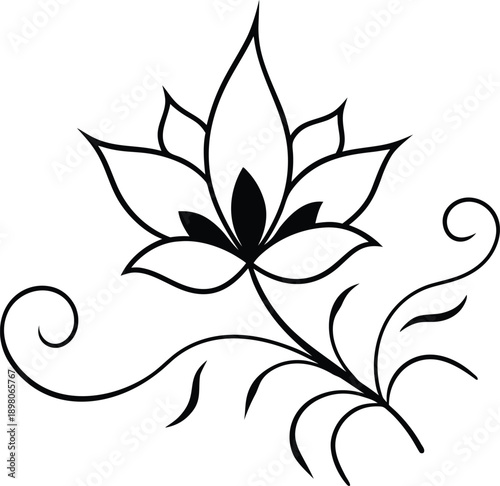 Black silhouette of a stylized lotus flower with leaves and stems