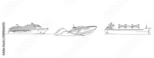 Marine Vessel Silhouettes: Cruise Ship, Speedboat, Cargo Ship