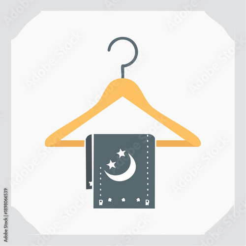 Clothing hanger with crescent moon icon representing Ramadan preparation, modest fashion, and lifestyle concept