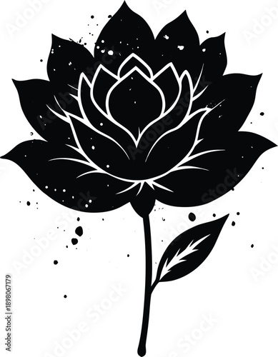 Silhouette of a black lotus flower with white outline