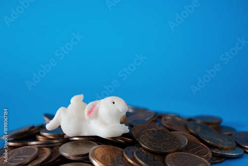 Wallpaper Mural A toy rabbit figurine and a bunch of coins. Torontodigital.ca