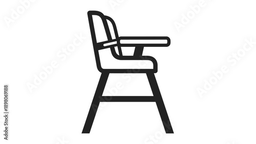 Minimalist high chair illustration in black and white against a white background