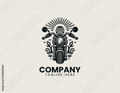 Motorcycle handlebar logo presents freedom journey message with floral detail in clean vector style