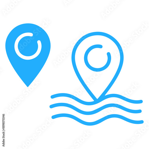 pin icon, continuous outline of a location pin icon, line art illustration, set of round icons with map pointer