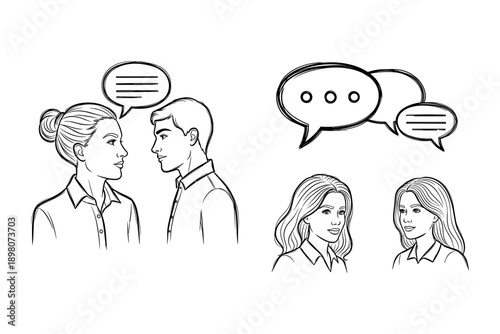 Outline of conversations: engaging communication between people with speech bubbles