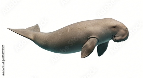 Photorealistic dugong isolated on solid white background, clean cut edges for mockups, posters, education, conservation designs, and graphic assets.