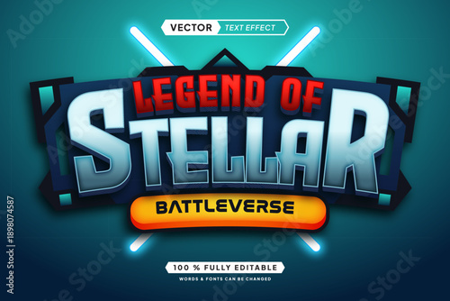 Text effect editable legend of stellar 3d gaming cartoon font style