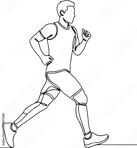 A male athlete in motion, running forward with determination and energy, vector illustration on a plain background.