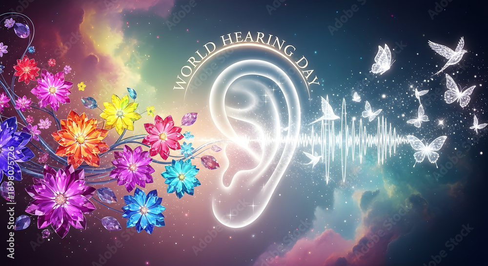 Obraz premium World Hearing Day From Communities to Classrooms – Hearing Care for All Children | Prevent Avoidable Childhood Hearing Loss, Early Identification Screening Care, Magical Ear Health Awareness,