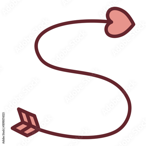 Letter S initial with heart arrow graphic continuous line outline symbol
