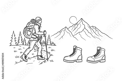 Outdoor adventure: hiking trip and mountain equipment