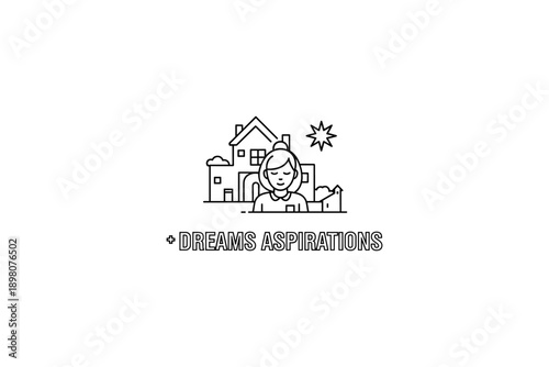 Linear dreaming woman with house and star symbolizing hope and aspirations