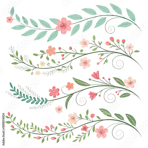 Canvastavla Floral vine illustration featuring flowers, leaves, and swirls, beautifully arranged in a decorative pattern, showcasing elegance and nature from a close-up viewpoint, as seen in 98746512 (58)