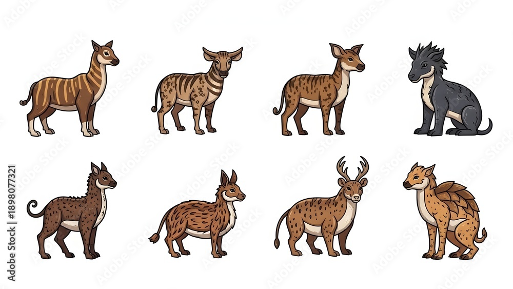 Fototapeta premium Collection of Unique Illustrated Extinct Animals